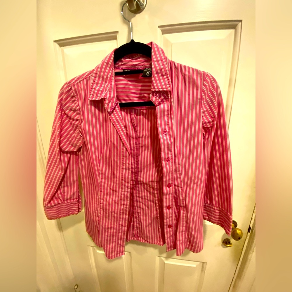 NY & Co. pink striped long sleeve button down women’s XS